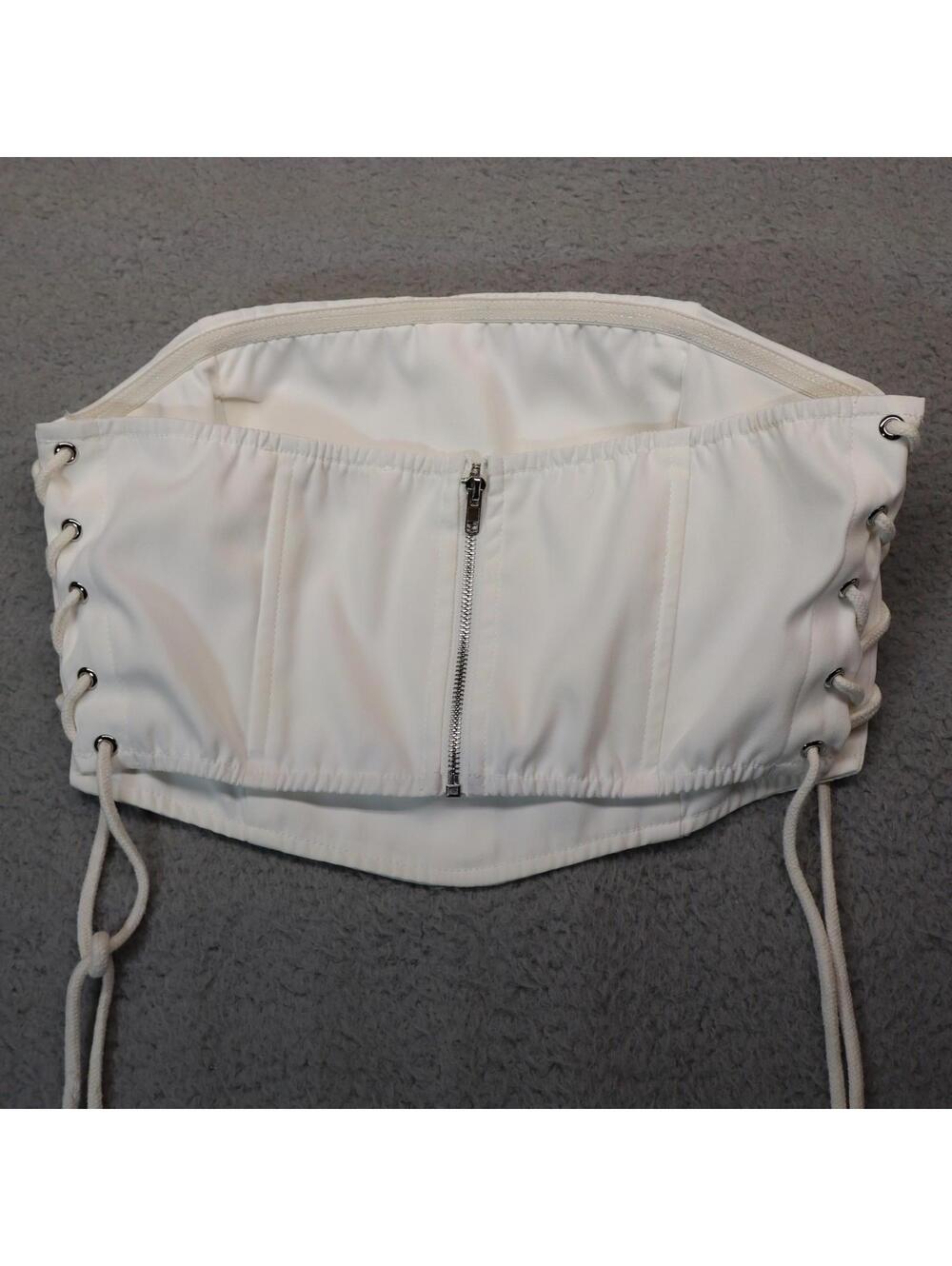 Beige Botany Sleeveless Strapless Crop Tube Top Medium